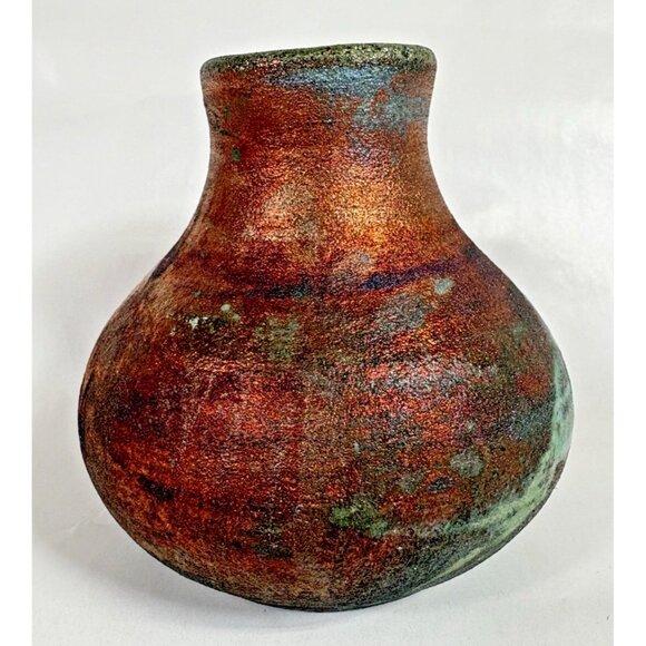 Javier Gayton Art Pottery Raku Orange Green Sea Turtle Small Bud Vase Hawaii - Picture 5 of 11